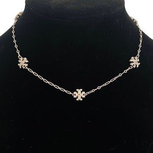 Auth NEW Tory Burch GOLD or SILVER ROXANNE Sparkling Pavè Logo Pendant Necklace